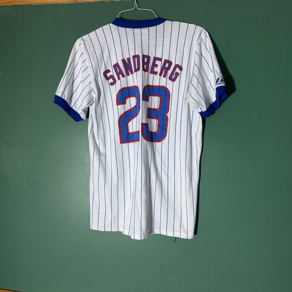 Vintage 90s Majestic Chicago Cubs Ryne Sandberg 23 Ringer Baseball Jersey Shirt